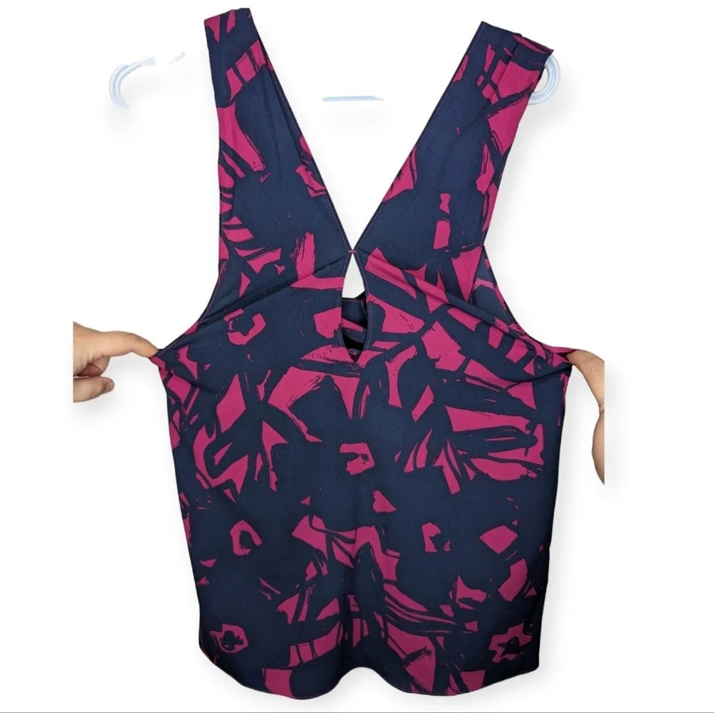 Banana Republic Navy & Pink XXS Petite Sleeveless Tie Back Blouse Women